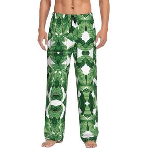 Dexnel Leuke groene palmbladeren zachte pyjamabroek voor mannen,Klassieke slaapbroek comfortabel, polyester pyjamabroek met zakken, Zwart, S