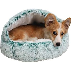 qing yun Kattengrot bed, pluizige kat schuilplaats slaapzak, gezellige pluche warme huisdier hond grot bed angst verlichting kat igloobed voor indoor katten (35 cm, groen)