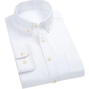 Heren dagelijks casual katoenen overhemd effen lange mouwen standaard fit button-down shirts, Wit, M