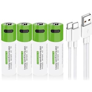 USB AA lithium-ion oplaadbare batterijen, 1,5 V 2600 mWh oplaadbare batterijen, AA-batterij, 1 uur snel opladen, 1200 cycli met type C laadbeveiliging, 4 stuks