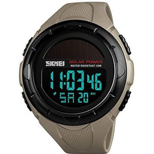 PASOY Mannen Digitale Multifunctionele Horloge Grote Wijzerplaat Licht Zwemmen Waterdichte Rubber Band Alarm Datum Outdoor Horloge, Bruin, L, riem