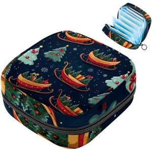 MUOOUM Opbergtas voor maandverband, kerstman slee patroon menstruatiecup zakje, draagbare maandverband opbergzakken vrouwelijke menstruatie eerste menstruatie tas voor tienermeisjes vrouwen dames