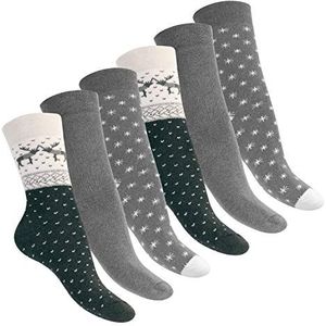 Footstar Dames wintersokken (6 paar), warme badstof sokken met thermo-effect, grijs, 39/42 EU