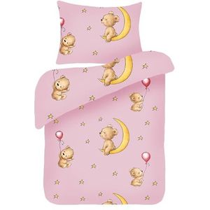 Bestlivings Kinderbeddengoed, 2-delig, 100 x 135 cm / 40 x 60 cm, 100% katoen, babybeddengoed met motief, beertjes, roze