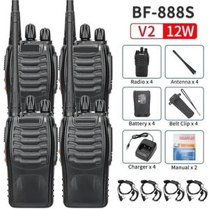 2/4PCS BF-888S V2 Walkie Talkie Dual Band Draagbare Lange Afstand, UHF 400-470MHz USB Tweerichtingsradio for de Jacht(V2 4PCS-Headset)