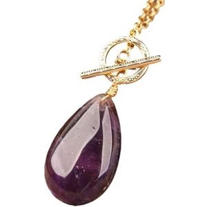 Natuurlijke Stenen Kralen Facet Teardrop Hanger Gouden Kettingen Ketting for Vrouwen Amethist Rozen Quartz Drop Kralen Ketting Sieraden (Color : Amethyst Quartz)