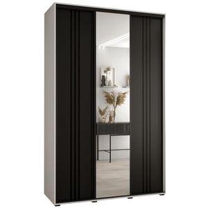 MEBLE KRYSPOL Davos 7 160 SlaapkamerKledingkast met drie schuifdeuren - Moderne opbergkast met spiegel, kledingroede en planken - 235,2x160x60 cm - Wit Zwart Zwart
