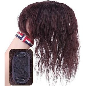 3 ""x 4.7"" Vrouwen Top Clip in Haarstuk Menselijk Haar Lichte Krullend Topper Met Zijpony Donkerbruin, 10