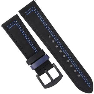 yeziu Women Men Watch Strap Retro Leather Wristband For Huawei Watch 3(Color:Black-Blue thread,Size:22mm)