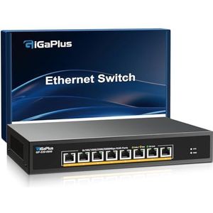 8-poorts 5Gb Unmanaged Ethernet-switch met 8 5G Base-T-poorten. GiGaPlus 5Gbps netwerkswitch voor 5Gbps NAS/pc, 5Gbps adapter/NIC, WiFi7-router, desktop/19-inch rackmontage