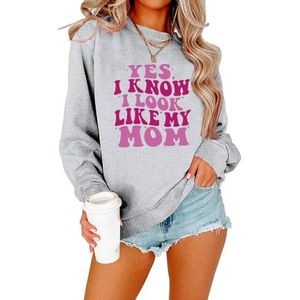 MLZHAN Yes I Know I Look Like My Mom Print Sweatshirts Vrouw Tops Streetwear Mama Lange Mouw Sweatshirt Jas, Grijs, M