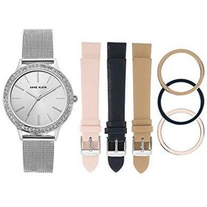 ANNE KLEIN Dames Swarovski kristal geaccentueerd horloge met verwisselbare bandjes en bezels, Zilver, Eén maat, AK/3419SVST