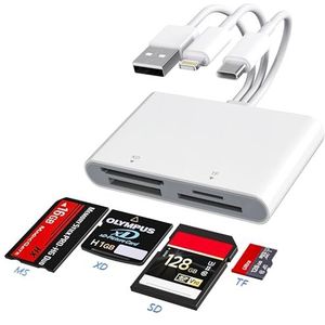 Memory Stick Pro Duo Adapter - XD Picture Card Reader voor iPhone/USB C/A, 4-in-1 SD/TF/MS/XD Kaartlezer Adapter Sony Cybershot Kaartlezer Ondersteuning iPhone 17/16/15/14/13/12/11/Pad/PC/Android