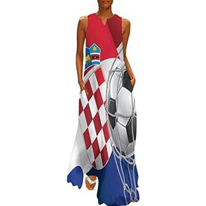Voetbaldoel en vlag van Kroatië dames enkellange jurk slanke pasvorm mouwloze maxi-jurken casual zonnejurk L