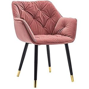 GEIRONV 1 stks metalen poten fluwelen eetkamerstoel, moderne hoge achterkant gevoerde lounge zijkantje keuken woonkamer slaapkamer fauteuil Eetstoelen (Color : Pink, Size : Golden edging feet)