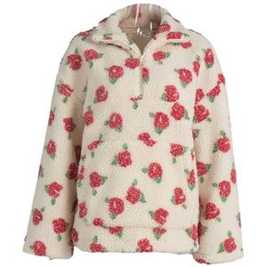 Dames Floral Sherpa Pullover Kwart Rits Oversized Fleece Jas Met Zakken Y2K Stijl(Red,XXL)