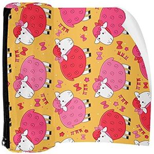 Potlood Case Pen Tas Houder met Rits Coin Organizer Tassen Make-up Cosmetische Pouch voor Vrouwen Tiener Meisjes Jongens Kinderen, Roze Meisje Alpaca Vlinderdas Geel