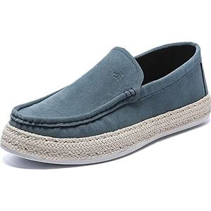 Heren Loafers Schoenen Ronde Neus Mocassins Eenvoudig Leer Flexibel Platte Hak Slipvast Wandelen Feest Instappers(Blue,42 EU)