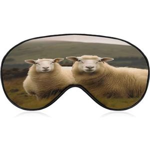 Slaapmasker, oogmasker voor dames en heren, oogmaskers om te slapen, twee witte schapen bedrukt, voor reizen en slapen, lichtgewicht, verstelbare schouderbanden
