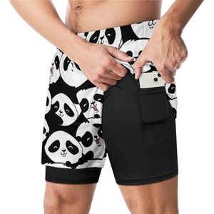 Leuke Panda Grappige Zwembroek met Compressie Liner & Pocket Voor Mannen Board Zwemmen Sport Shorts