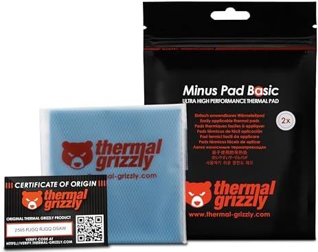 Thermal Grizzly - Minus Pad Basic - Set van 2 thermische interfacebuffers - 100 x 100 x 2 mm - Niet-geleidend - Hoge warmtegeleiding