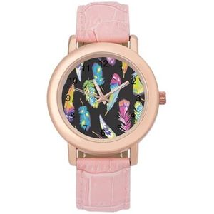 Neon Heldere Veer Print Horloges Voor Vrouwen Mode Sport Horloge Vrouwen Lederen Horloge
