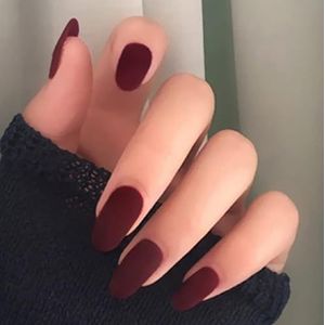 Halloween False Nails Black Press on Nails Matte Stick on Nails Artificial Fake Nails 24Pcs for Women and Girls (Color : Dark Red, Size : 24 Count (Pack of 1))