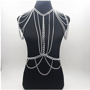 Vrouwen Body Chains Body Chain, Goud chunky Metal Body schouder Ketting Sieraden Ketting Schouder Ketting Harnas Jurk Decor Ketting Sieraden Taille KettingEn (Metalen kleur: Zilveren kleur) (een Zilveren kleur)