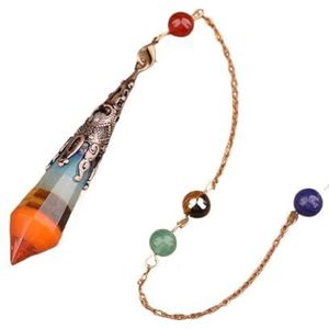 Vintage Natural Gemstones Bronze Pendulum Chains Pendant Necklace Healing Dangle Pendulum Jewelry Reiki Pendulum Decor (Color : Mix Stone Bronze)