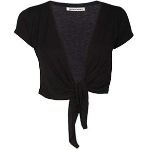 janisramone Nieuwe Womens Plain Cap Korte Mouw Tie Up Front Bolero Shrug Cropped Cardigan Top, Zwart, 50-52 grote maten