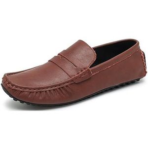 Loafers for heren Ronde neus Lederen rijstijl Loafer Comfortabele platte hak Lichtgewicht Bruiloft Casual instappers (Color : Red, Size : 44.5 EU)