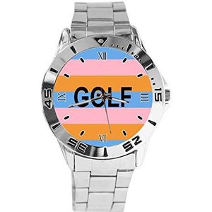 Golf Strepen Kleurrijke Mode Heren Horloges Sport Horloge Voor Vrouwen Casual Rvs Band Analoge Quartz Polshorloge, Zilver, armband