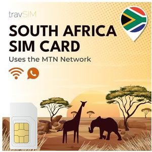 travSIM Zuid-Afrikaanse simkaart| Maakt gebruik van het MTN-netwerk| 100GB mobiele data op 4G-snelheden + 180 minuten| Simkaart voor Zuid-Afrika kan tot 3 apparaten hotspotten| Geldig voor 60 dagen