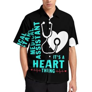 Medische assistent hart zomer herenoverhemden casual korte mouwen button down blouse strand top met zak XL