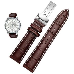 20mm 22mm lederen horlogeband geschikt for Casio BEM-501 506 307 serie EFB-530 MTP-1303 horlogeband armband riem zwart bruin (Color : Brown white-silver B, Size : 22mm)