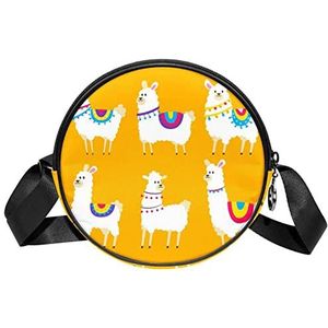 Ronde Crossbody Tas Leuke alpacas collectie Messenger Bag Purse voor Vrouwen, Meerkleurig, 6.7x6.7x2.3 in, Sling Rugzakken