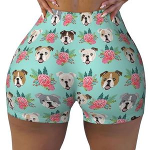Unkhtt Grappige Engels Hond Print Workout Gym Korte Vrouwen Zomer Comfortabele Stretch Yoga Shorts Dagelijks Cacual Wear, Zwart, S