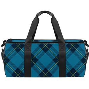 Tartan Plaid Marineblauw Grijs Patroon Reizen Duffle Bag Sport Bagage met Rugzak Tote Gym Tas voor Mannen en Vrouwen, Tartan geruite kruis blauw patroon, 45 x 23 x 23 cm / 17.7 x 9 x 9 inch