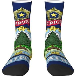 Evengigy Maine State Flag Grappige Sokken Crazy Fashion Cool Gepersonaliseerde Zachte Crew Sokken voor Mannen Vrouwen unisex, Wit, One size
