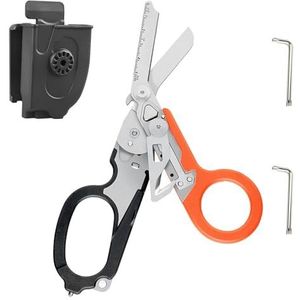 Raptor Response Noodschaar, reddingsschaar met 6 praktische, traumaschaar, multitool, opvouwbare schaartang met holster, tactische klaptang voor outdoor, camping, reddingsgereedschap (oranje)