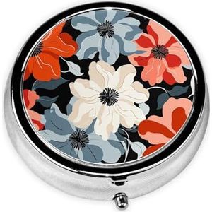 Retro bloemenpatroon bedrukte ronde pillendoos, klikdeksels, pillendoos voor reizen, mini draagbare pillenorganizer voor lange termijn om mee te nemen in zakken, portefeuilles, reizen, werk
