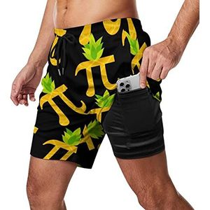 Grappige Pi-neapple Pi Day Zwembroek voor heren, sneldrogend, 2-in-1 strandsportbroek met compressieliner en zak