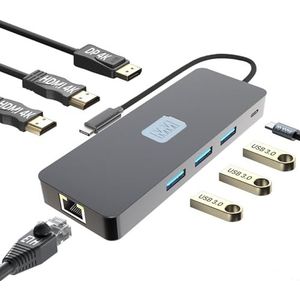MMOBIEL USB-C Hub naar Dual HDMI & DisplayPort 4K@60Hz, 100W Power Delivery, 3x USB 3.0, ETH 1000Mbps – 8-in-1 USB Hub Docking Station – Adapter Viervoudig Display Multipoort voor Laptop, Tablet etc.