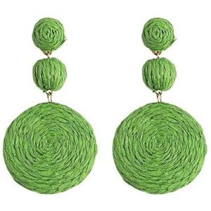 Boho Geel Raffia Ronde Oorbellen Voor Vrouwen Handgemaakte Geometrische Rotan Gebreide Opknoping Oorbellen Zomer Strand Sieraden, Eén maat, Agaat