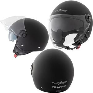 Open Gezicht Jet Helm Motorfiets Scooter Duuble Vizier Binnenzon Mat Zwart 2XL