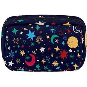 Cartoon Kleurrijke Maan Star Patroon Marineblauw Reizen Gepersonaliseerde Make-up Tas Cosmetische Tas Toiletry tas voor vrouwen en meisjes, Meerkleurig, 17.5x7x10.5cm/6.9x4.1x2.8in