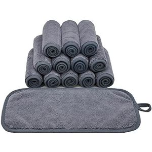 BloomSesame Make-up Remover Doeken voor gezicht, oog, lippen - herbruikbare make-up remover pads zachte microfiber gezichtsreinigingsdoeken 6 x 12 inch 12 Pack (grijs)