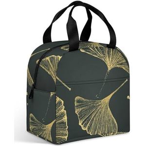 Golden Ginko Leaf lunchtas voor dames, met grote zak, geïsoleerde lunchbox voor mannen, reizen, picknick, werk, grappig
