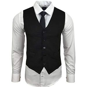Baxboy RN-44-HWK Herenhemd met vest, stropdas, pak, zakelijk, bruiloft, vrije tijd, overhemden, set naar keuze, wit, L