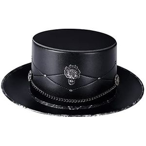 SLEDEZ Unisex Gothic Steampunk Hoeden Punk PU Lederen Magic Cap Skull Black Top Hat Foto Rekwisieten